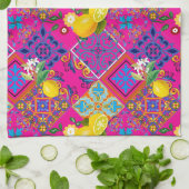 タイル,モザイク,アズレジョ,レモン,柑橘類,マジョリカ, キッチンタオル (折り畳み)