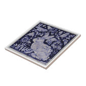 タイル – ヴィンテージ青と白の野生生物のキツネ (側面)