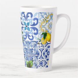 タイル、地中海のマジョリカ、シチリアスタイル カフェラテマグ