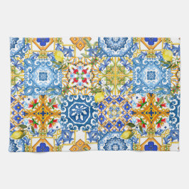 タイル、地中海のマジョリカ、シチリアスタイル キッチンタオル