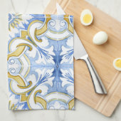 タイル、地中海のマジョリカ、シチリアスタイル キッチンタオル (四つ折り)