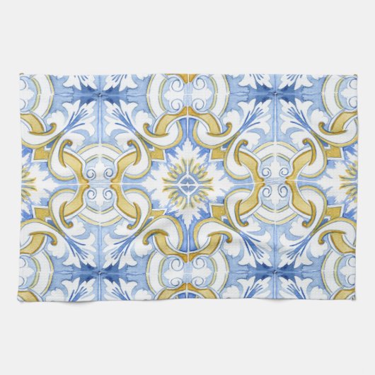 タイル、地中海のマジョリカ、シチリアスタイル キッチンタオル (横)