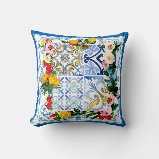 タイル、地中海のマジョリカ、シチリアスタイル クッション (正面)