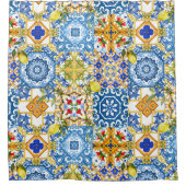 タイル、地中海のマジョリカ、シチリアスタイル シャワーカーテン (正面)