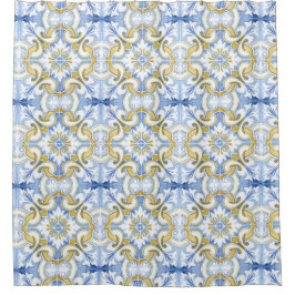 タイル、地中海のマジョリカ、シチリアスタイル     シャワーカーテン