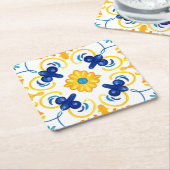 タイル、地中海のマジョリカ、シチリアスタイル  スクエアペーパーコースター (アングル)