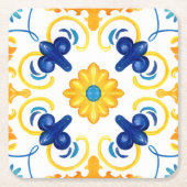 タイル、地中海のマジョリカ、シチリアスタイル  スクエアペーパーコースター (正面)