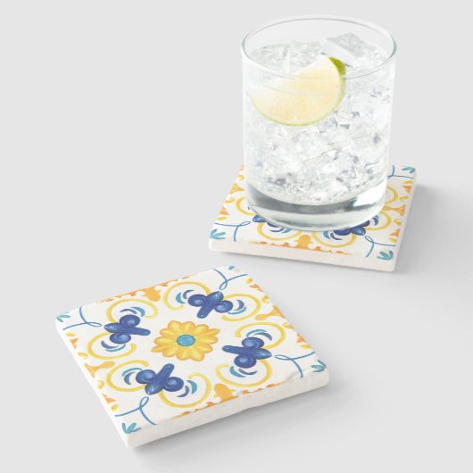 タイル、地中海のマジョリカ、シチリアスタイル ストーンコースター (横)