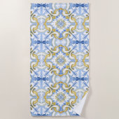 タイル、地中海のマジョリカ、シチリアスタイル    ビーチタオル (正面)