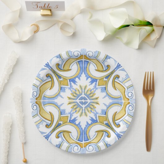タイル、地中海のマジョリカ、シチリアスタイル     ペーパープレート (ウェディング)