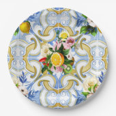 タイル、地中海のマジョリカ、シチリアスタイル     ペーパープレート (正面)