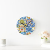 タイル、地中海のマジョリカ、シチリアスタイル ラウンド壁時計 (ホーム)