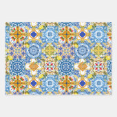 タイル、地中海のマジョリカ、シチリアスタイル ラッピングペーパーシート (正面3)