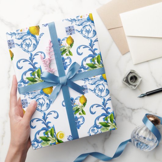 タイル、地中海のマジョリカ、シチリアスタイル ラッピングペーパー (ギフト)