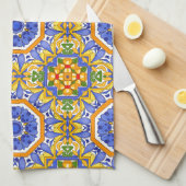 タイル、地中海のマジョリカ、シチリア島。 キッチンタオル (四つ折り)