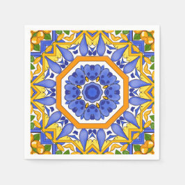 タイル、地中海のマジョリカ、シチリア島。 スタンダードカクテルナプキン