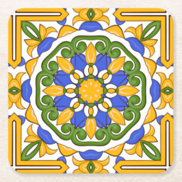 タイル，地中海のマジョリカ，シチリア，セラミックタイル スクエアペーパーコースター