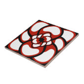 タイル、抽象的な花3、赤、白い黒 タイル (側面)