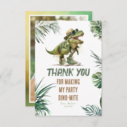 タイロナサウルスレックス恐竜誕生日ありがとう写真 サンキューカード (正面/裏面)
