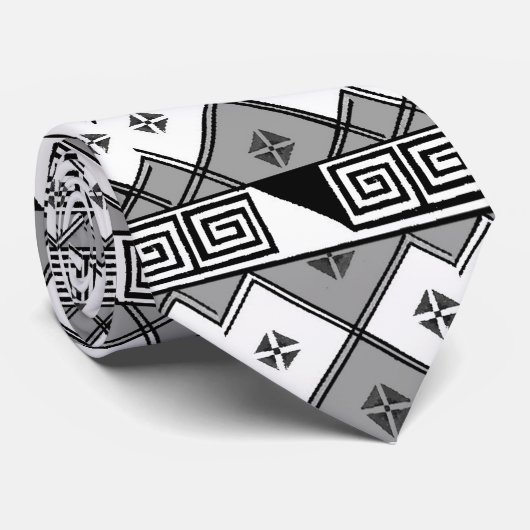 タイヴィンテージギリシャプリント白黒 ネクタイ (ロール)