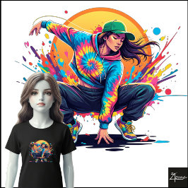タイーダイ ダンサー しゃがみポーズ スプラッターアート トライブレンドTシャツ