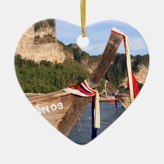 タイ伝統的のクラビで長い尾を持つボート セラミックオーナメント (正面)