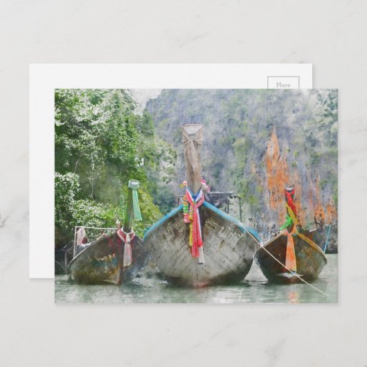 タイ伝統的のロングボート ポストカード (正面/裏面)