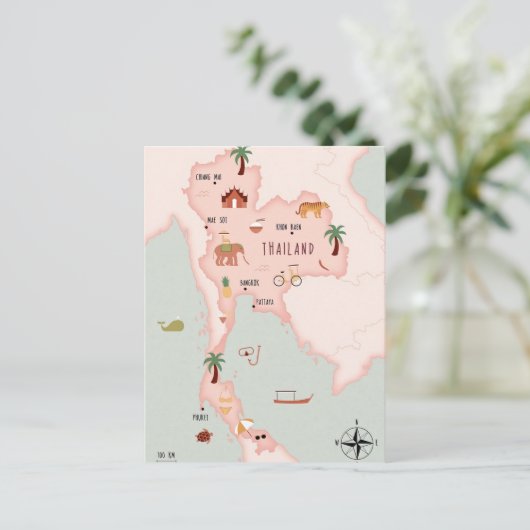タイ図解入りの、写真付きのの地図 ポストカード (スタンド正面)