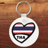 タイ国コード国旗のハートキーリング， THA キーホルダー (正面)