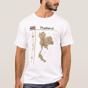 タイ国図+フラグ+タイトルTシャツ Tシャツ