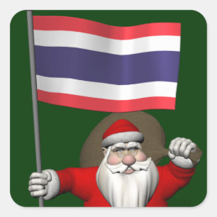 タイ国旗を持つ甘いサンタクロース スクエアシール