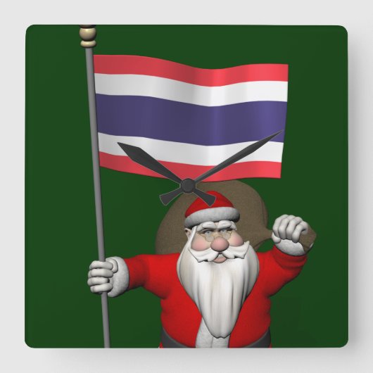 タイ国旗を持つ甘いサンタクロース スクエア壁時計 (正面)