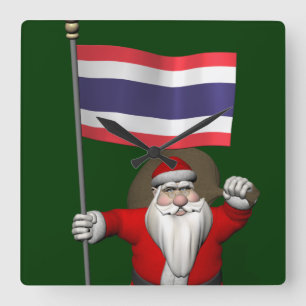 タイ国旗を持つ甘いサンタクロース スクエア壁時計