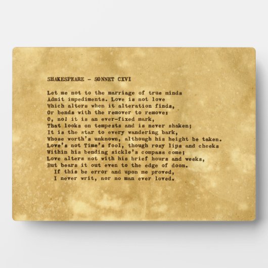 タイ実在プライターShakespeare Sonnet 116 (CXVI) フォトプラーク (正面)