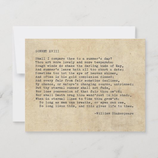 タイ実在プライターShakespeare Sonnet 18 (XVIII) 招待状 (裏面)