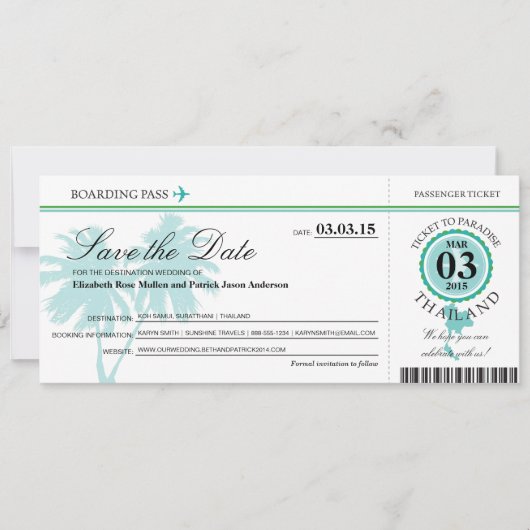 タイ搭乗券Save the Date セーブザデート (正面)