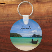 タイ旅行ビーチ写真と魚釣りボート キーホルダー (正面)