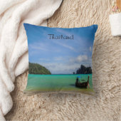 タイ旅行ビーチ写真と魚釣りボート クッション (ブランケット)