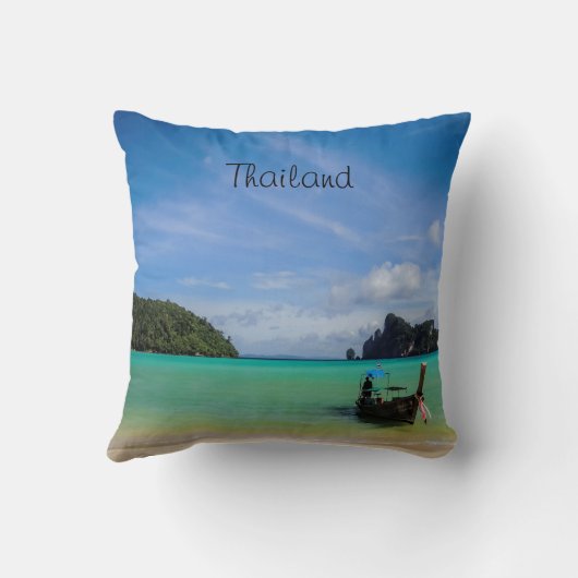 タイ旅行ビーチ写真と魚釣りボート クッション (裏面)