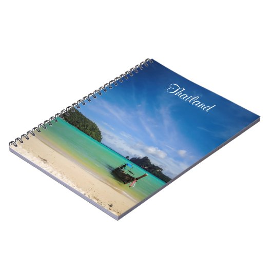 タイ旅行ビーチ写真と魚釣りボート ノートブック (左側)