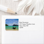 タイ旅行ビーチ写真と魚釣りボート ラベル (インサイチュ)