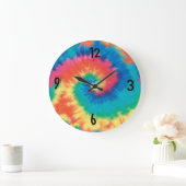 タイ染料ヒッピー時計 – 文字を修正可能 ラージ壁時計 (ホーム)