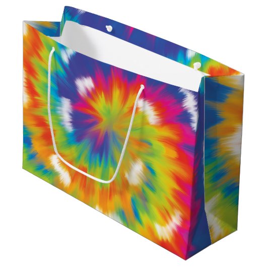 タイ染料レインボーカラフルパターン、トレンディーマッチング ラージペーパーバッグ (正面アングル)