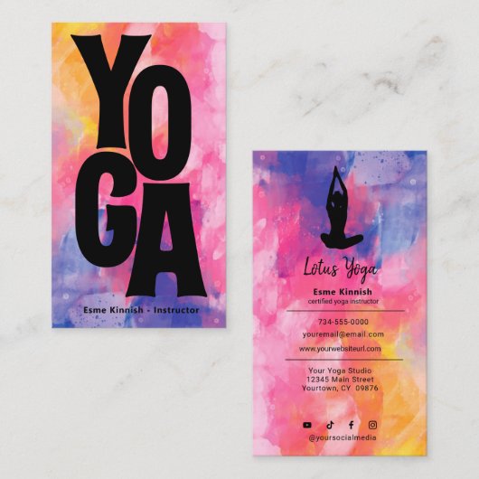 タイ染料水彩ヨガスタジオインストラクターモダン 名刺 (正面/裏面)