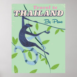 タイ猿のヴィンテージ旅行プリント ポスター