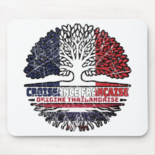 タイ王国 タイ フランス フランス 木の根 国旗 マウスパッド (正面)