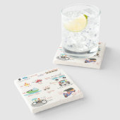 タイ語と英語語を使った車の漫画 ストーンコースター (横)