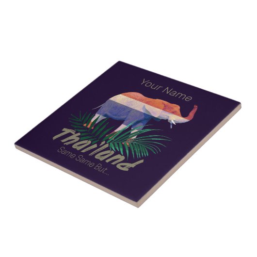 タイ象の国旗のジャングル葉タイのお土産 タイル (側面)