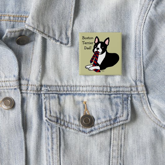 タイ2を持つボストンテリアのお父さん 缶バッジ (インサイチュ)