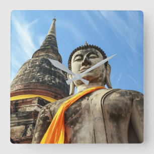 タイ·アユタヤの大仏 スクエア壁時計